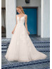 Ivory Lace Organza Deep V Back Simple Wedding Dress